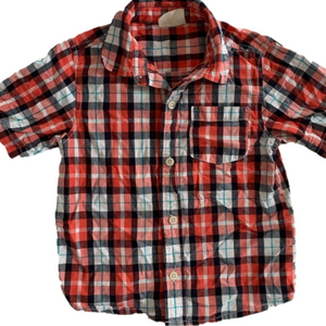 Crazy 8 Navy Blue Salmon Plaid Short Sleeve Button Down Shirt Size 3T